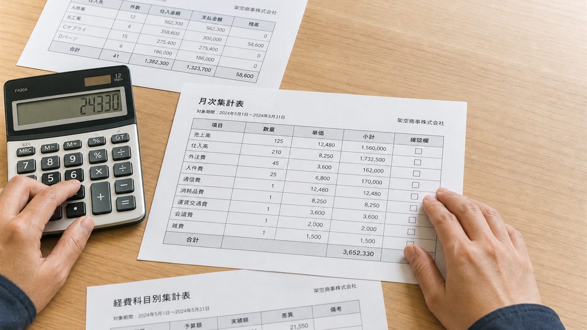 電卓と課税明細書を置いた机