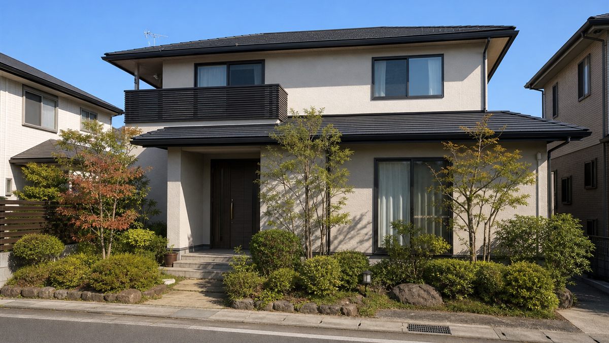 住宅が建つ敷地を写した一戸建ての外観