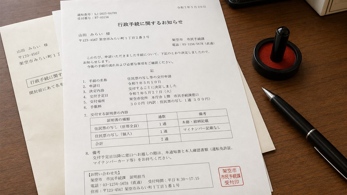 行政からの通知書と封筒
