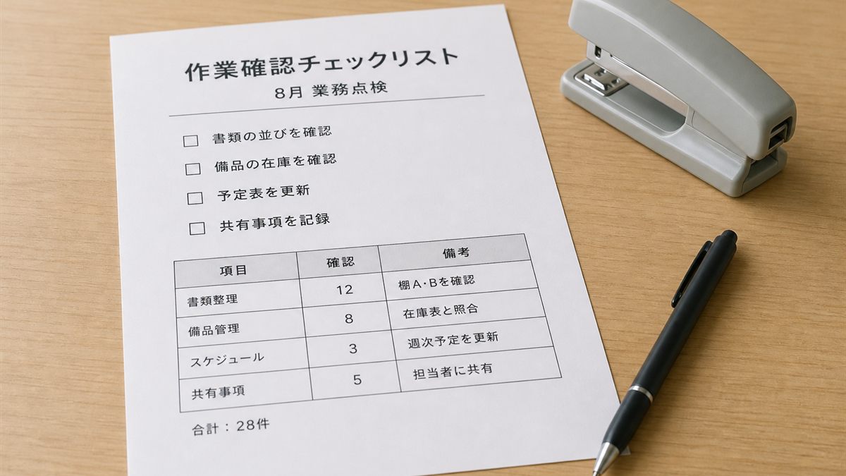 確認項目を並べた書類とペン