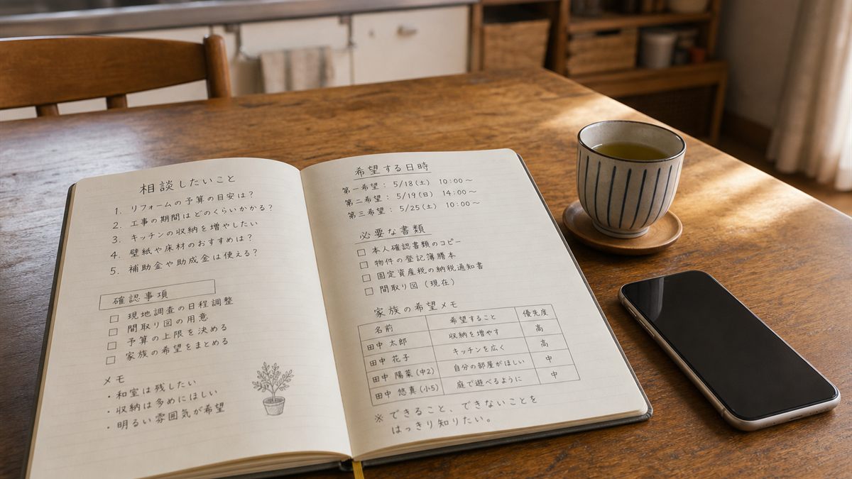 確認事項を書いたノートと携帯電話