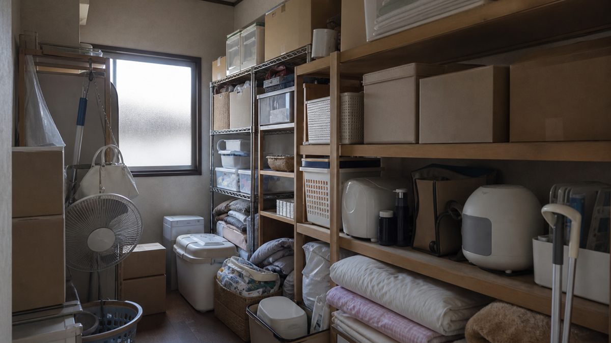 物が詰まった納戸の棚