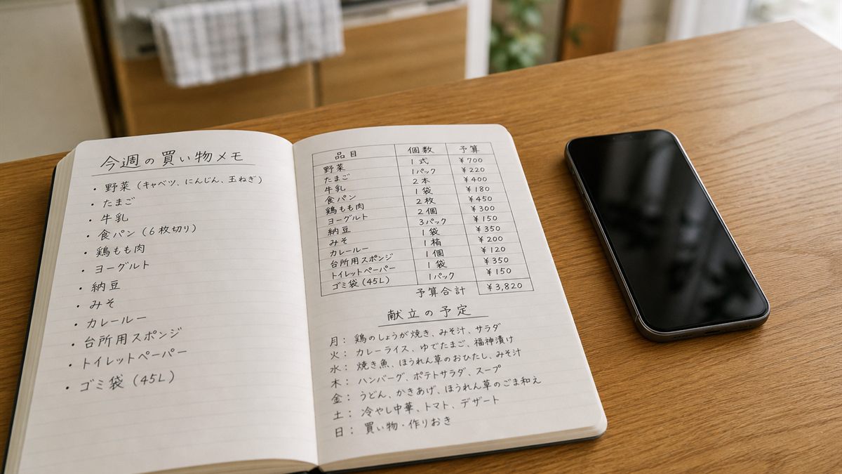 確認事項を書いたノートと携帯電話