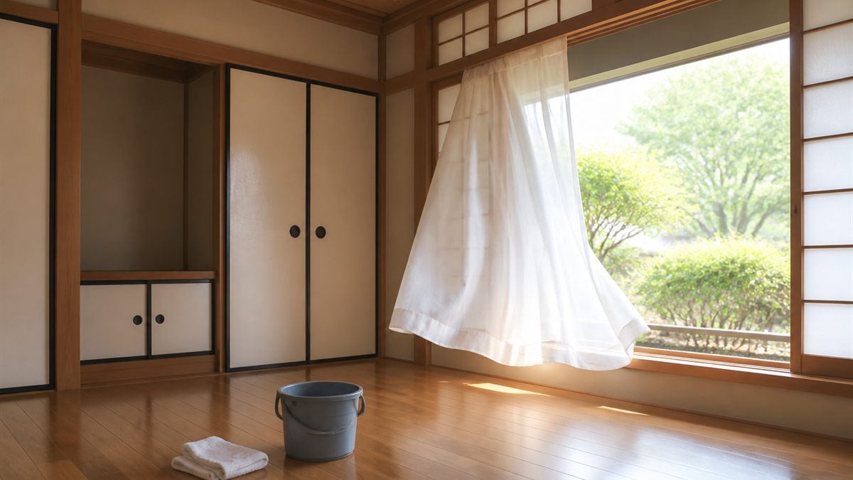 窓を開けて風を通す空き家の室内