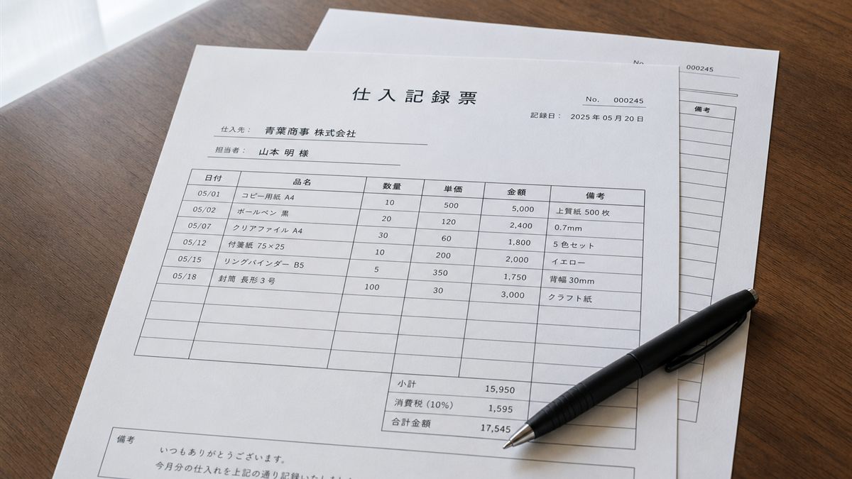 買取の明細書とペン