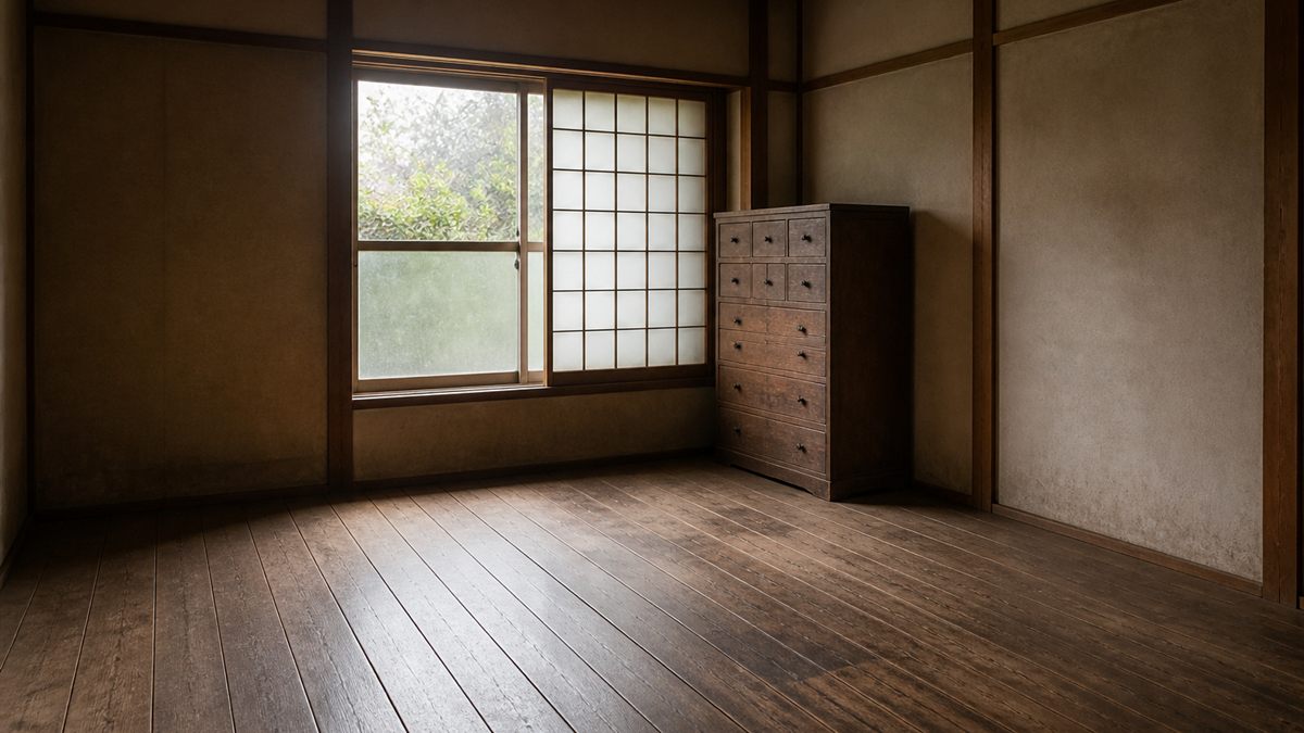 がらんとした部屋に一棹だけ残るタンス