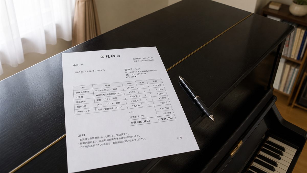 ピアノの上に置かれた見積書