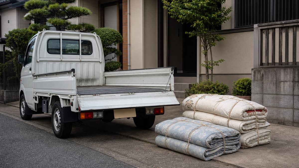 実家の前に停まった小型トラック