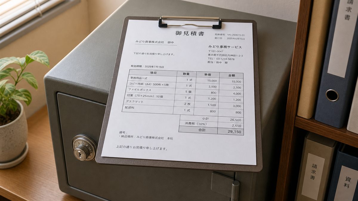 金庫の上に置かれた見積書