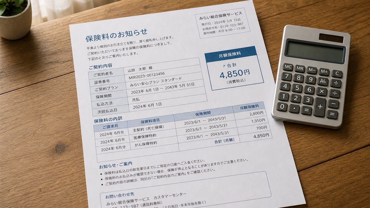 保険料の明細と電卓