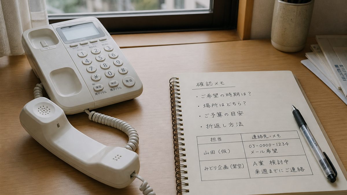 電話の受話器と聞くことを書いたメモ