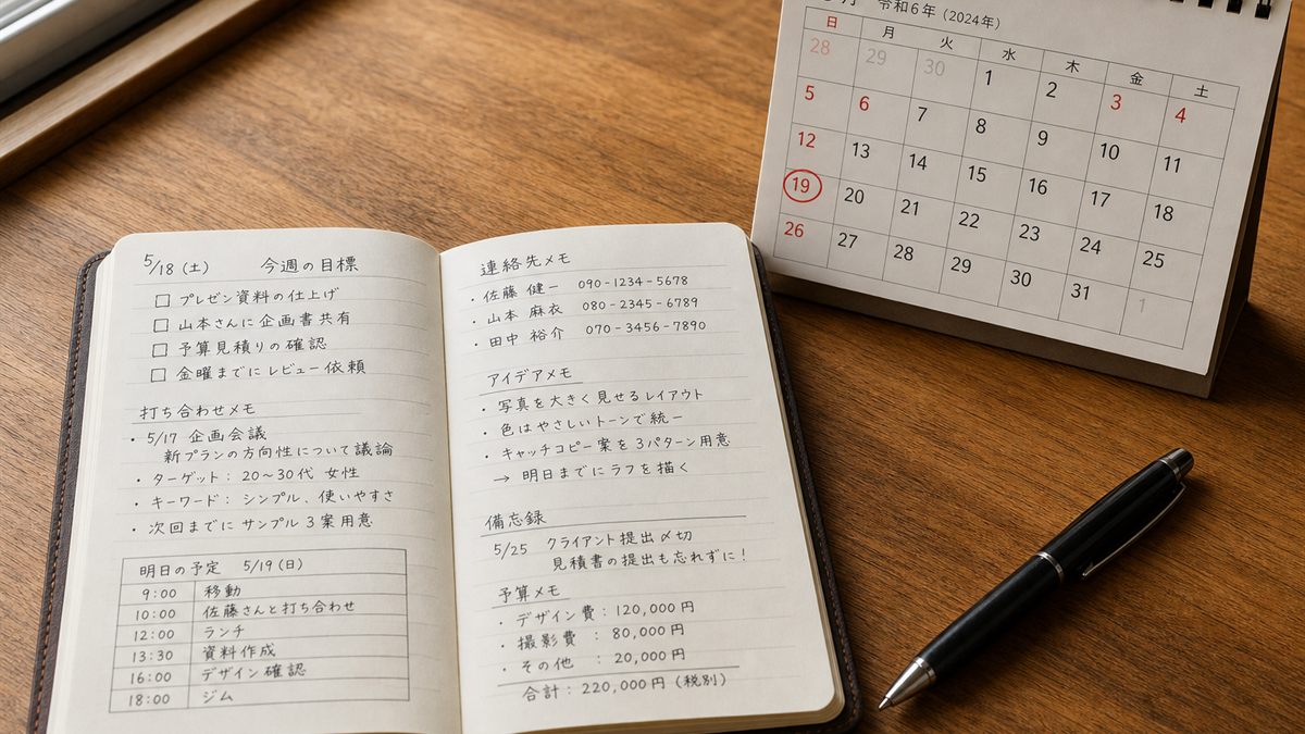 起算点を書き込んだ手帳とカレンダー