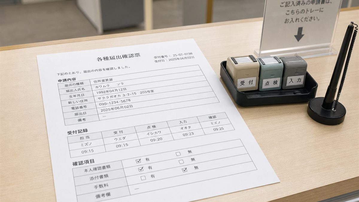 役所の窓口に置かれた届出書類