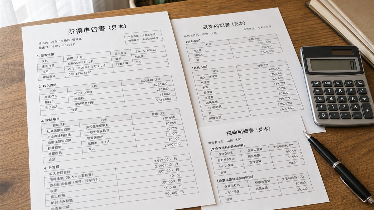 申告書類と電卓