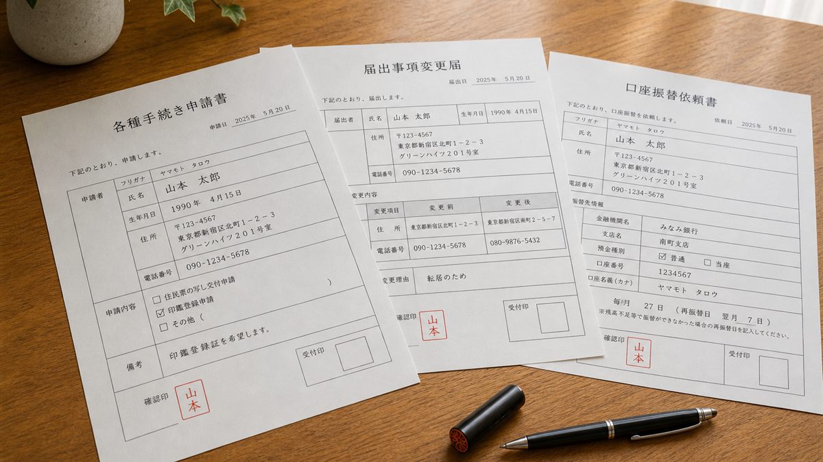 名義変更の申請書類と印鑑
