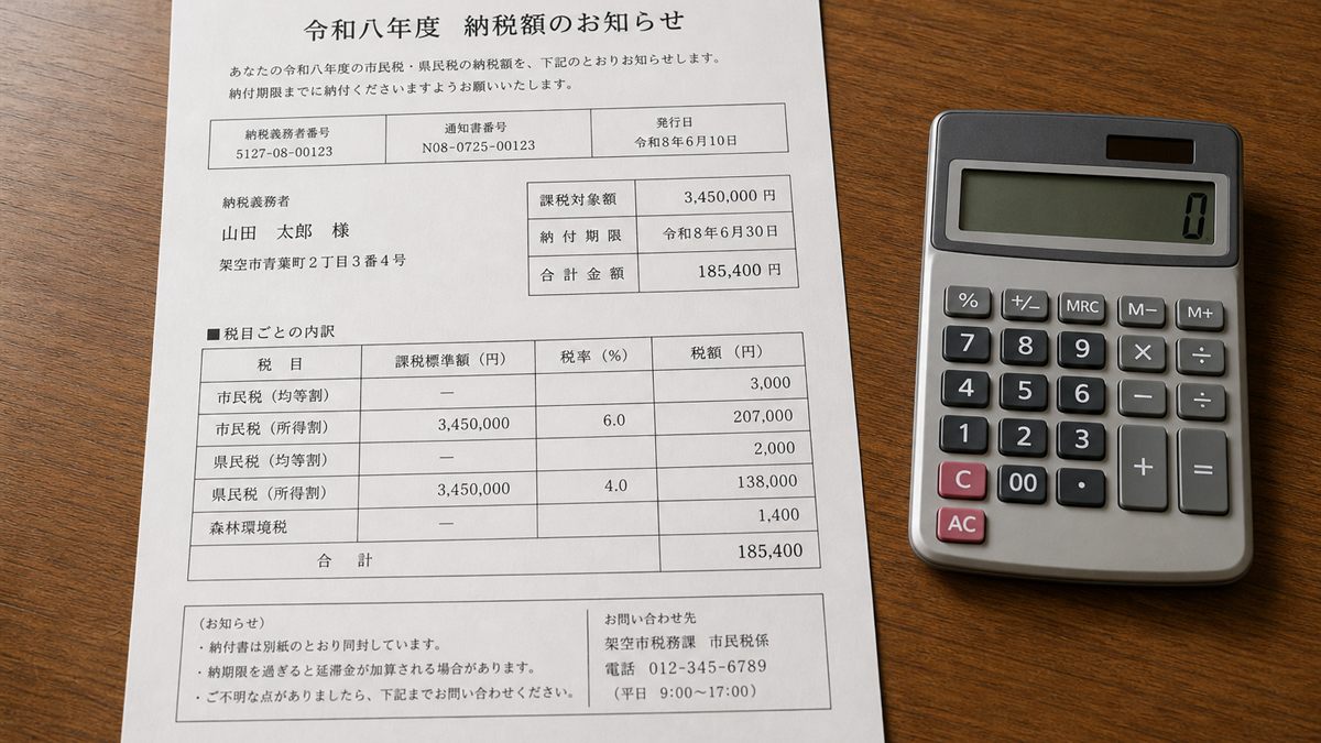 自動車税の納税通知書と電卓