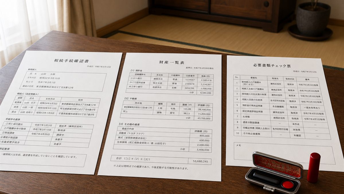 戸籍謄本など必要書類を並べたところ