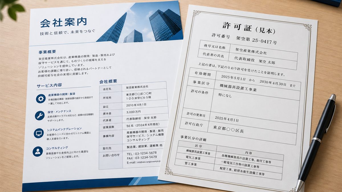 許可証や会社案内の書類