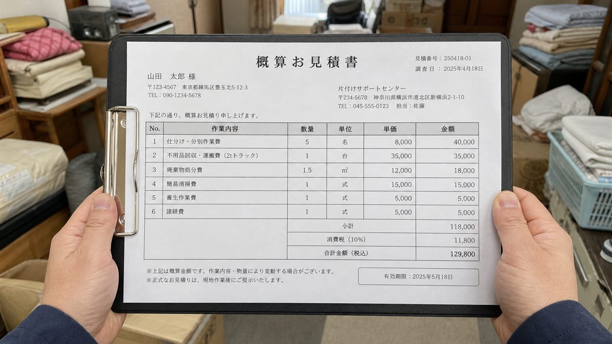 現地で書き込む見積書とクリップボード