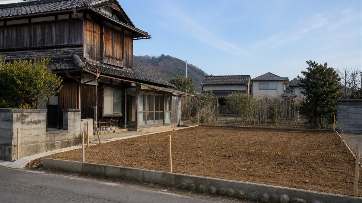 古い家屋と更地になった隣の区画
