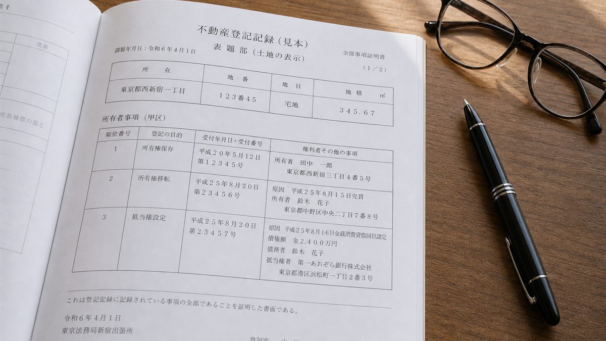 登記事項証明書を確かめているところ
