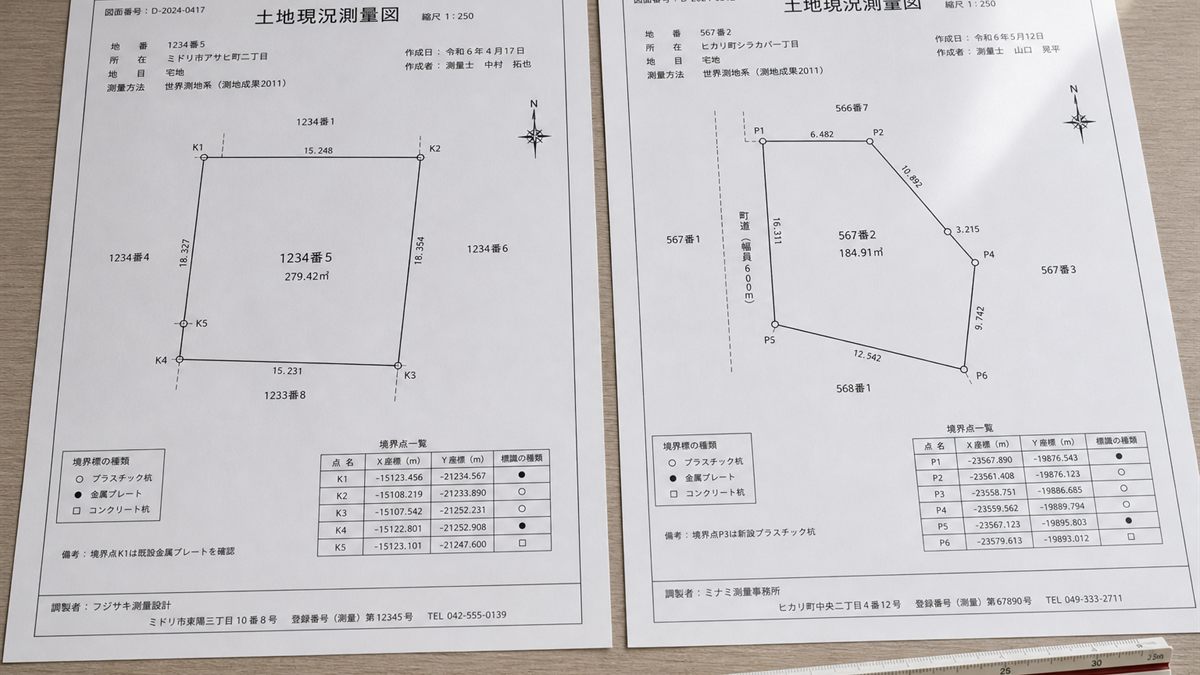 公図と地積測量図を並べたところ