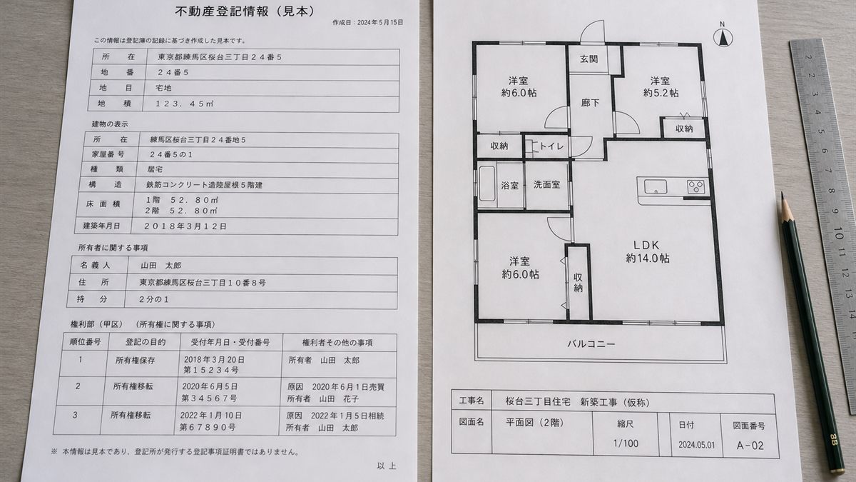 登記事項証明書と実家の間取り図