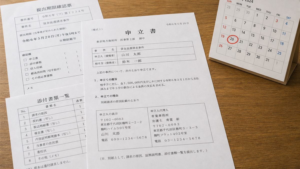 家庭裁判所へ出す申述書とカレンダー