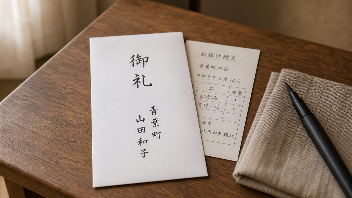 白い封筒に表書きを書くところ