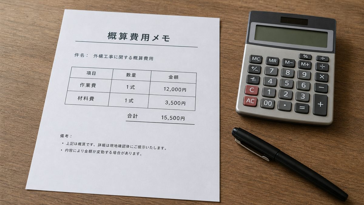 費用の内訳を書いた紙と電卓