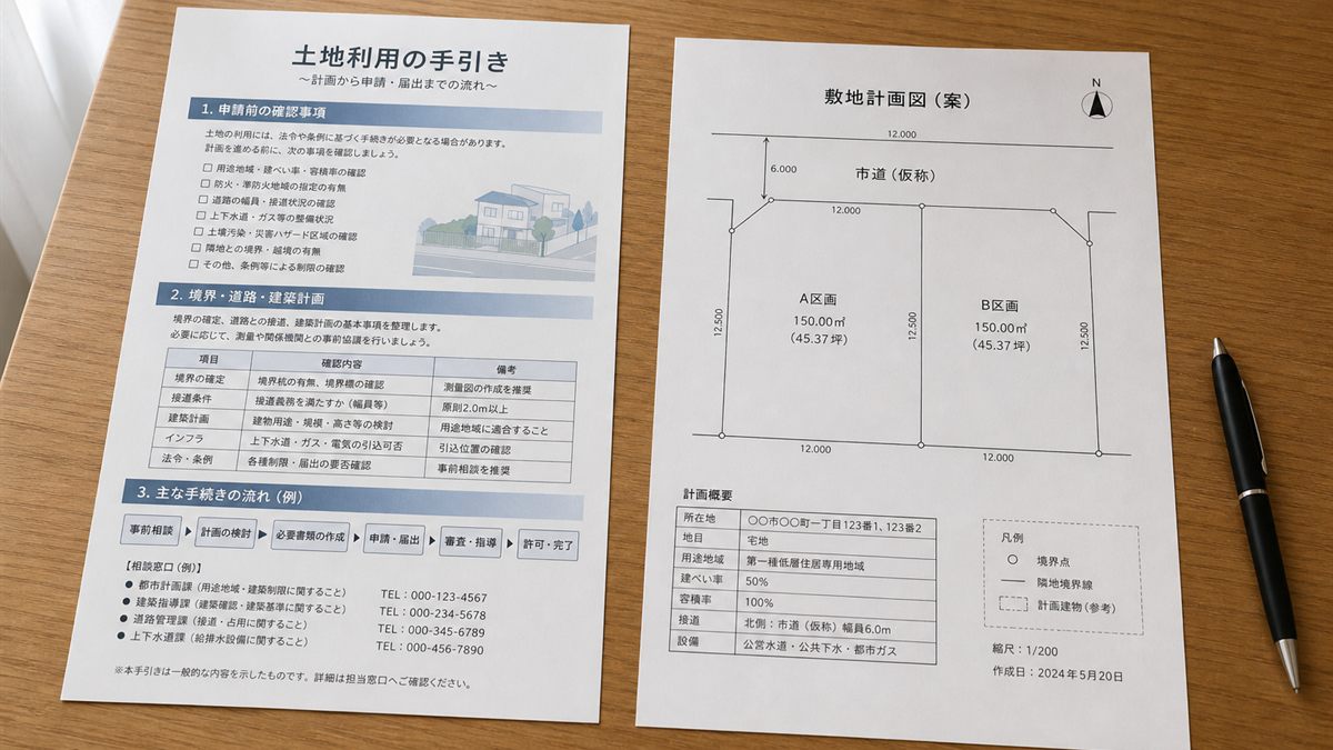 制度の案内書類と土地の図面