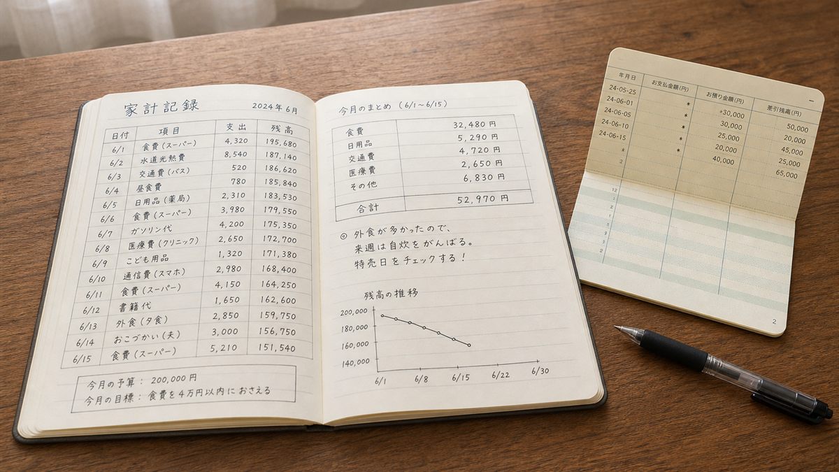 口座や連絡先を書き出したノート