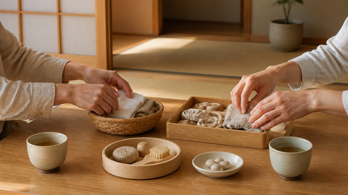 低いテーブルで一緒に手を動かす親子の手元