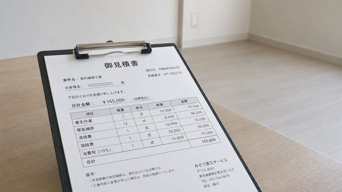 内訳の書かれた見積書とクリップボード
