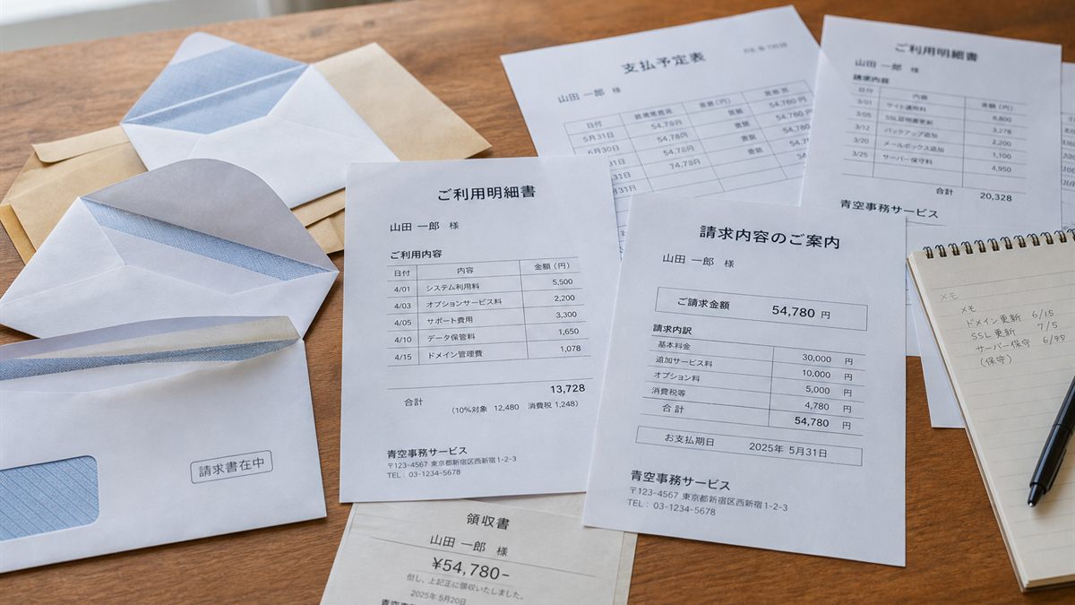 郵便物や明細から手がかりを探すところ