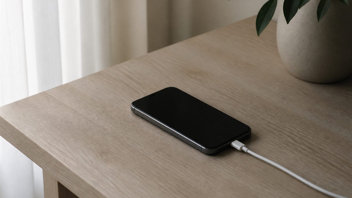 電源に繋いだまま置かれたスマートフォン