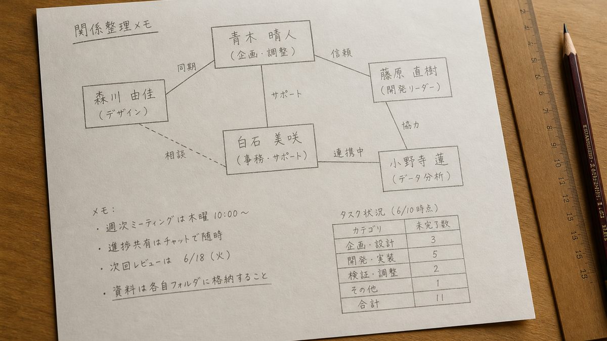 相続関係を線で結んだ一覧図の下書き