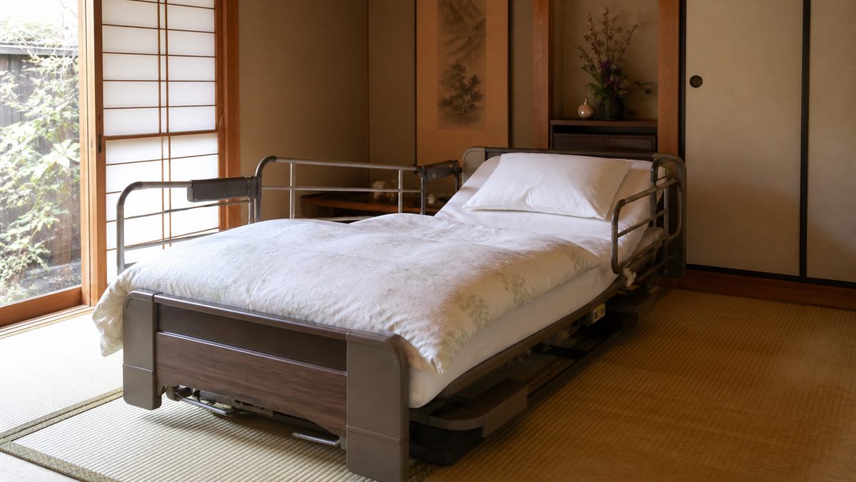 実家の和室に置かれた電動の介護ベッド