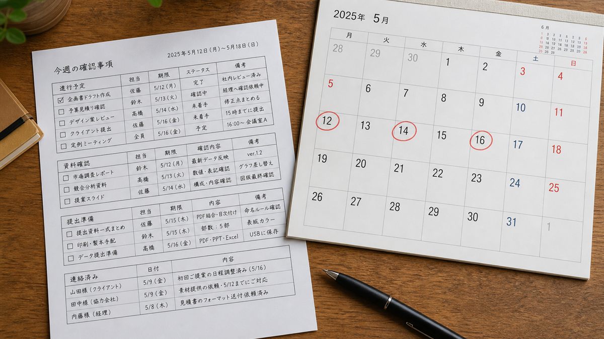 手続きのチェックリストと日付を書き込んだカレンダー