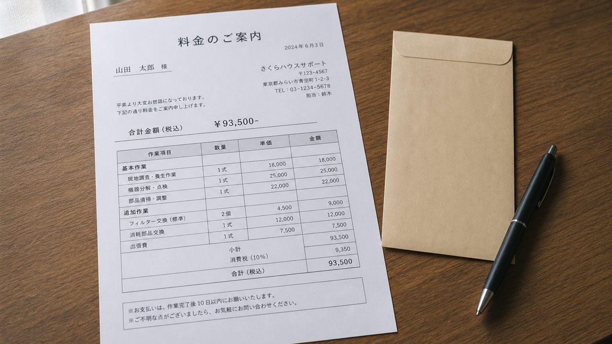 供養料の封筒とメモを置いた机