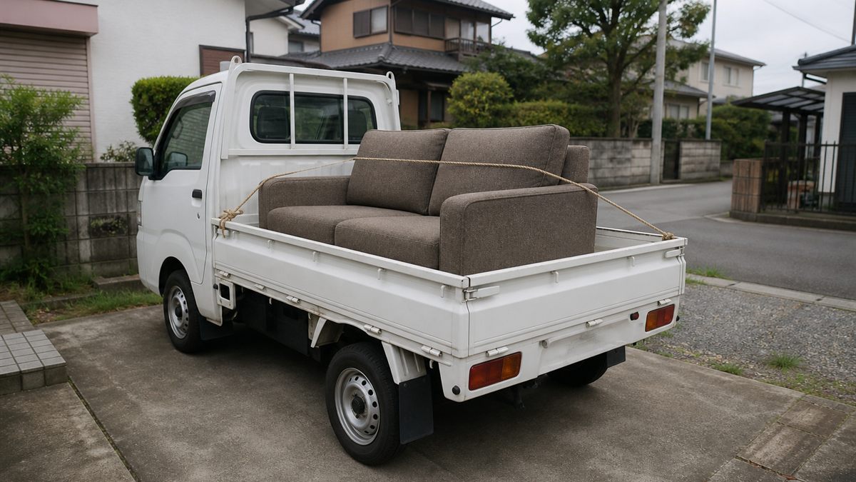 軽トラックの荷台に積まれたソファ